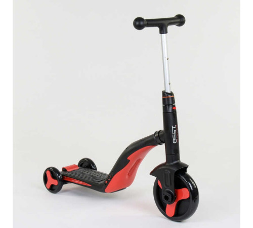 Самокат 3в1 JT 28288 (1) Best Scooter, самокат-велобіг-велосипед, ЧЕРВОНИЙ, світло, 8 мелодій, колеса PU, переднє колесо d = 20см, задні d = 11см