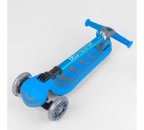 Самокат триколісний 38603 (4) Best Scooter, БЛАКИТНИЙ, складне алюмінієве кермо, 4 колеса PU зі світлом, d = 12 см
