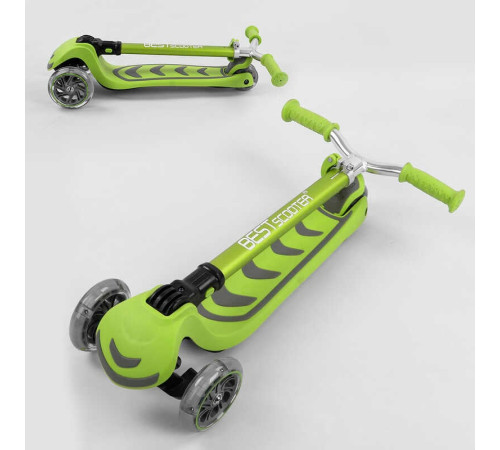 Самокат триколісний Y-00436 (4) Best Scooter, САЛАТОВИЙ, складне алюмінієве кермо, 4 колеса PU зі світлом, d = 12 см – в наличии! Купите сейчас у KAZKOVA