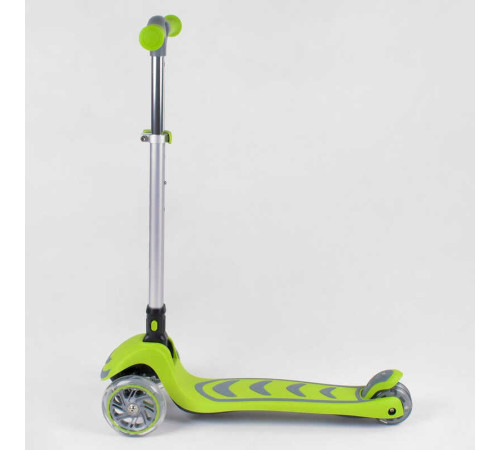 Самокат триколісний 46987 (4) Best Scooter, САЛАТОВИЙ, складне алюмінієве кермо, 4 колеса PU зі світлом, d = 12 см