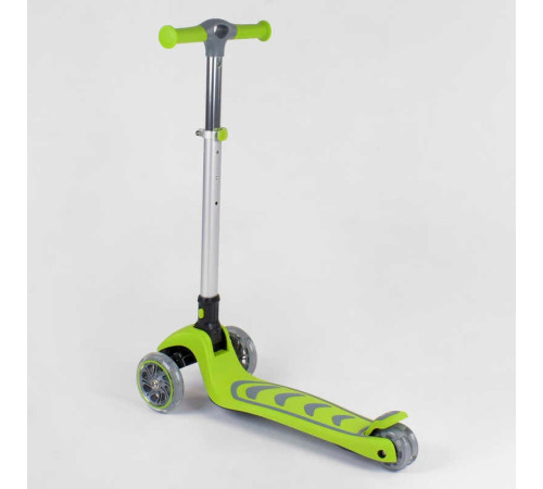 Самокат триколісний 46987 (4) Best Scooter, САЛАТОВИЙ, складне алюмінієве кермо, 4 колеса PU зі світлом, d = 12 см