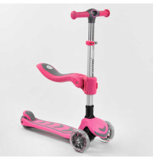 Самокат триколісний Т-05165 (4) Best Scooter, РОЖЕВИЙ, з сидіння, складне алюмінієве кермо, 4 колеса PU зі світлом, d = 12 см