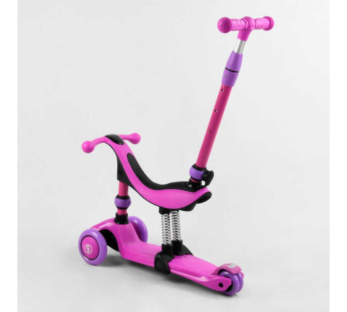 Самокат-велобіг 3в1 триколісний BS-26566 (4) Best Scooter, 3 колеса PU зі світлом, сидіння, амортизатори, батьківська ручка