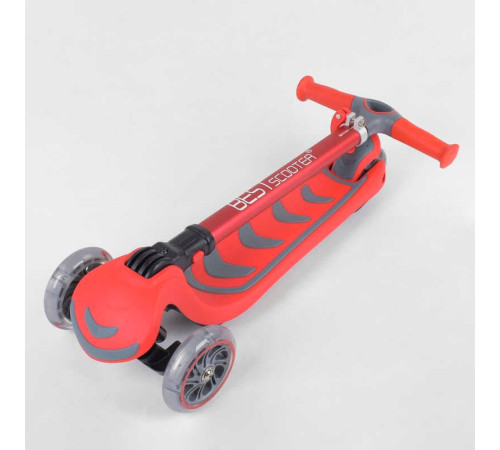 Самокат триколісний 92606 (4) Best Scooter, ЧЕРВОНИЙ, складне алюмінієве кермо, 4 колеса PU зі світлом, d = 12 см