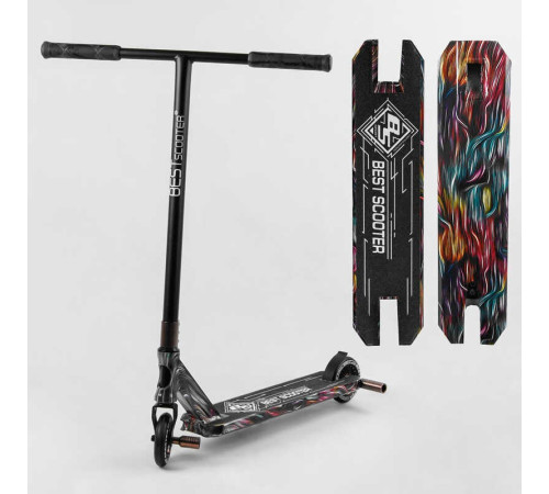 Самокат трюковий Best Scooter BS-99717 (4) HIC-система, ПЕГИ, алюмінієвий диск та дека з ПРИНТОМ, колеса PU, d = 110мм, ширина керма - 60 см, в коробці – в наличии! Купите сейчас у KAZKOVA