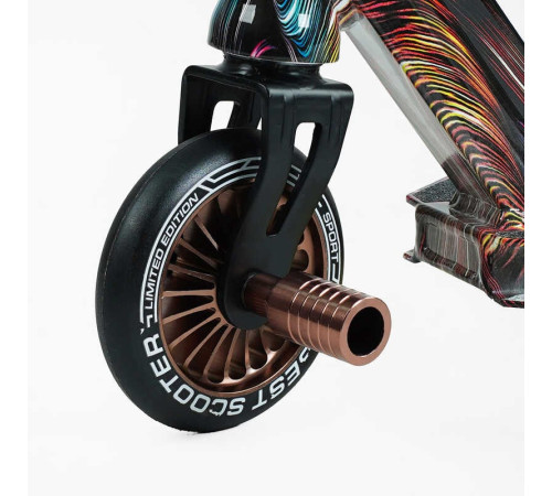 Самокат трюковий Best Scooter BS-99717 (4) HIC-система, ПЕГИ, алюмінієвий диск та дека з ПРИНТОМ, колеса PU, d = 110мм, ширина керма - 60 см, в коробці – в наличии! Купите сейчас у KAZKOVA