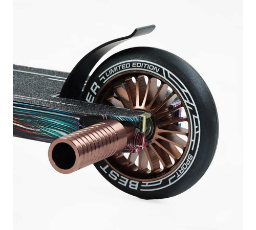 Самокат трюковий Best Scooter BS-99717 (4) HIC-система, ПЕГИ, алюмінієвий диск та дека з ПРИНТОМ, колеса PU, d = 110мм, ширина керма - 60 см, в коробці – в наличии! Купите сейчас у KAZKOVA