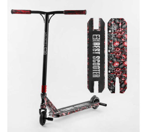Самокат трюковий Best Scooter BS-77488 (4) HIC-система, ПЕГИ, алюмінієвий диск та дека з ПРИНТОМ, колеса PU, d = 110мм, ширина керма - 60 см, в коробці – в наличии! Купите сейчас у KAZKOVA