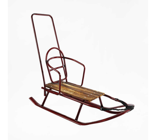 гр Санки плоскі полози, з ручкою, колір бордовий Ц73466 (1) зйомна спинка