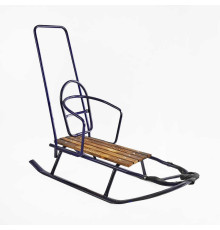 гр Санки плоскі полози, з ручкою, колір синій Ц18083 (1) зйомна спинка