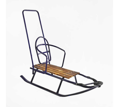 гр Санки плоскі полози, з ручкою, колір синій Ц18083 (1) зйомна спинка