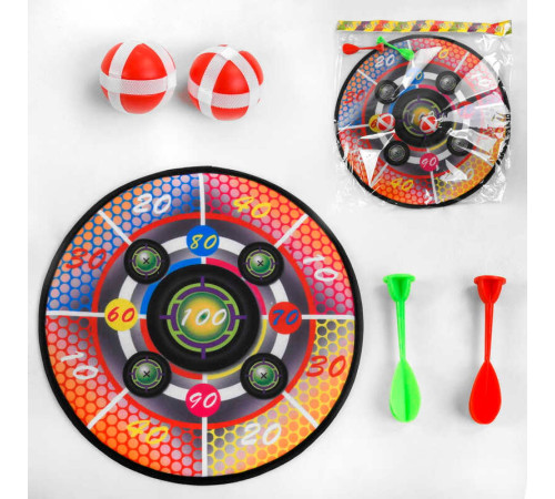 Дартс на липучках 999-5 (180/2) односторонній, діаметр 35.5см, 2 дротики, 2 кульки, гачок для підвішування, в пакеті