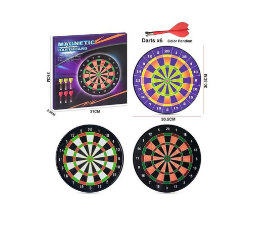 Дартс CX 12 H (36) магнітний, 6 дротиків з магнітом, фіксація на гачок, діаметр поля 30.5 см, в коробці