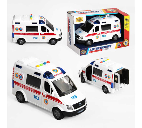Машина "Швидка допомога" 89091 (36) "Авто Експерт", УКРАЇНСЬКЕ ОЗВУЧУВАННЯ, тематичні фрази та пісні, підсвічування відчиняються двері, інерція, гумові колеса, в коробці