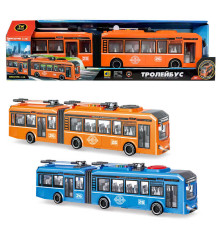 Тролейбус 26487 (48/2) "Авто Експерт", ОЗВУЧУВАННЯ УКРАЇНСЬКОЮ МОВОЮ, 2 кольори, довжина 40 см, пісні, віршики, звук транспорту, правила дорожнього руху, підсвічування, інерція, дверцята відчиняються, масштаб 1:16, в коробці