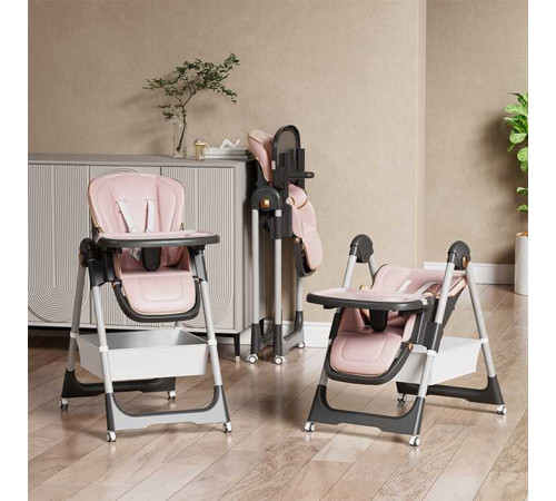 Стільчик для годування Toti S-19225 (1) мягкий чохол PU, 4 колеса, з’ємний столик, корзинка, в коробці