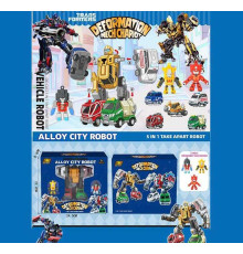 Трансформер 1986-217 (48) 5 машинок, металопластик, інерційні механізми, гумові шини, рухливі елементи, фігурки героїв, в коробці