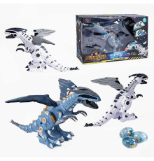 Динозавр на батарейках 809 (12) 2 види, 3 яйця, звуки, підсвічування, знімні крила, ходить, генерує пару, несе яйця, в коробці