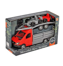 гр Машина "Mercedes-Benz Sprinter" бортовий з лафетом 39669 (червоний) (6) "Tigres" відчиняються двері кабіни, 2 машинки, в коробці