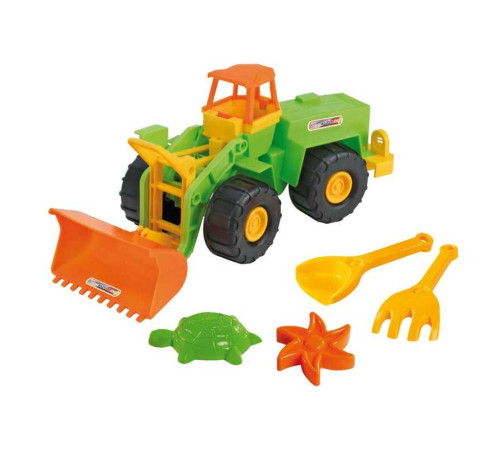 гр Екскаватор з набором для піску 5 ел. 39644 (20) "Tigres", 2 форми для пасочки, лопатка, грабельки, в сітці