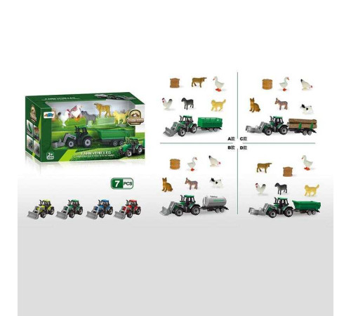 Трактор 5279-100 (72/2) причеп, рухомі елементи конструкції, свійські тварини, гумові колеса причепа, в коробці, ВИДАЄТЬСЯ ТІЛЬКИ МІКС ВИДІВ