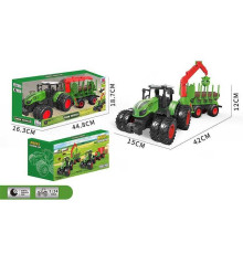 Трактор 99-83 A (24) масштаб: 1:24, причеп, маніпулятор, вантаж, гумові колеса, рухомі елементи, в коробці
