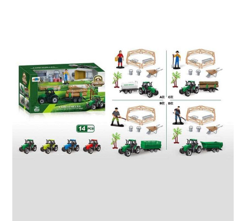 Трактор 5279-101 (72/2) причеп, фігурка фермера, елементи загорожі, тачка, гумові колеса причепа, аксесуари, в коробці, ВИДАЄТЬСЯ ТІЛЬКИ МІКС ВИДІВ