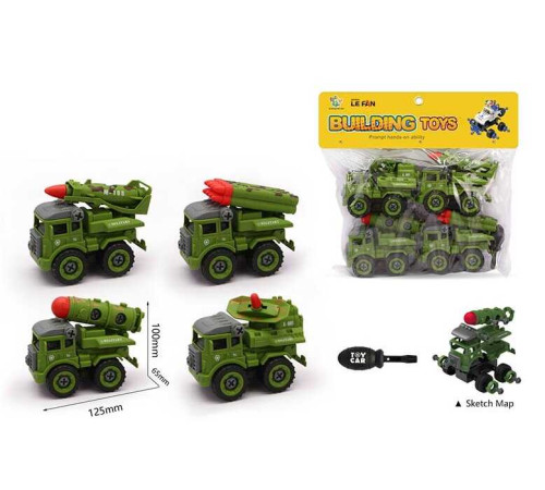 Набір спецтехніки 5512 В (72) 4 штуки, військова техніка, конструктор, викрутка, у пакеті