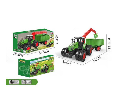 Трактор 99-81 A (24) масштаб: 1:24, причеп-самоскид, маніпулятор, гумові колеса, рухомі елементи, в коробці