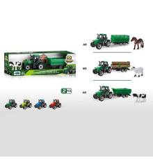 Трактор 5279-127 (144/2) фігурка фермера, причеп, прогумовані колеса причепа, тварина, вантаж, в коробці, ВИДАЄТЬСЯ ТІЛЬКИ МІКС ВИДІВ