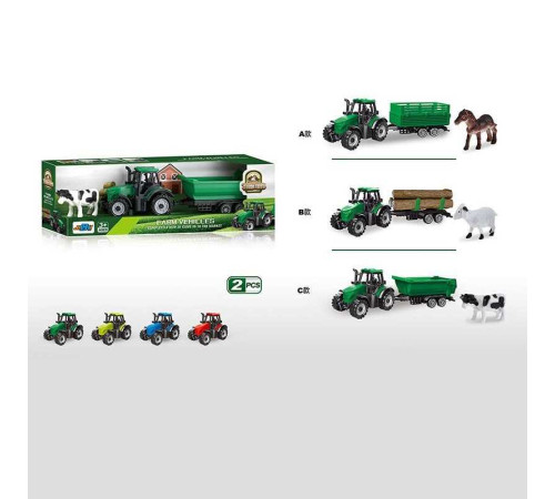 Трактор 5279-127 (144/2) фігурка фермера, причеп, прогумовані колеса причепа, тварина, вантаж, в коробці, ВИДАЄТЬСЯ ТІЛЬКИ МІКС ВИДІВ