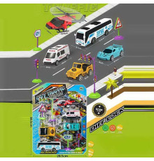Набір машин 24610 (96/2) автобус, вертоліт, джип, спорткар, швидка допомога, дорожні знаки, на листі