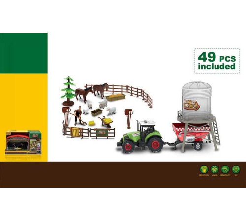 Набір фермера 550-33 K (12) 49 елементів, трактор, підсвічування, звук, інерція, причеп, силосна вежа, стайня, фігурка фермера, фігурки тварин, декорації, в коробці