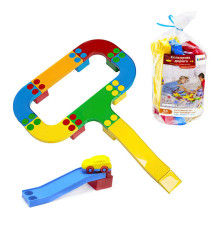 гр Ігровий конструктор "Кольорова дорога №1" 114/22 (16) "BAMSIC" 25 деталей, 2 машинки, дорожні знаки, в тубусі