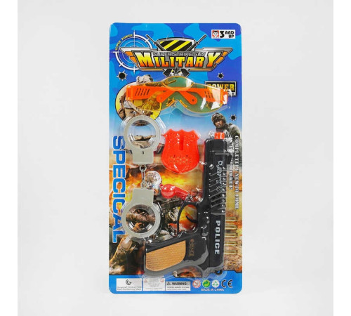 Поліцейський набір 676-4 (168/2) пістолет з тріскачкою, наручники, жетон, окуляри, свисток, на листі