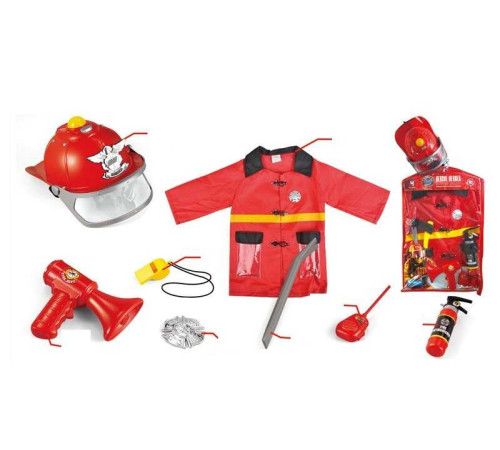 Набір пожежника F 012 (12) на батарейках, звук, підсвітка, пожежний жилет, пожежний вогнегасник, каска, аксесуари, в сумці
