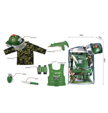 Військовий набір M 012 (12) сорочка, каска, звуки, підсвічування, бронежилет, автомат, бінокль, ніж, граната, в чохлі