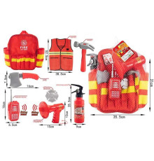 Набір пожежника 12 F 3 (30/2) на батарейках, звук, пожежний жилет, рація, пожежний вогнегасник, аксесуари, в сітці