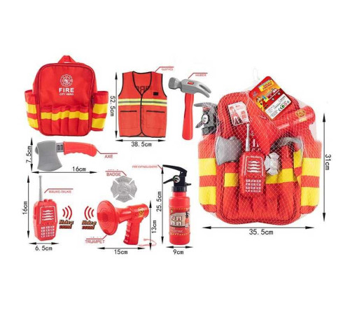 Набір пожежника 12 F 3 (30/2) на батарейках, звук, пожежний жилет, рація, пожежний вогнегасник, аксесуари, в сітці