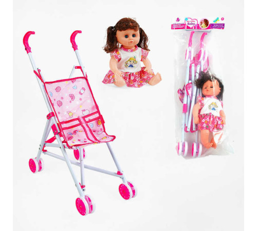Візок з лялькою LA 66-2 (36/2) лялька плаче, сміється, заплющує очі, висота 31 см, в пакеті