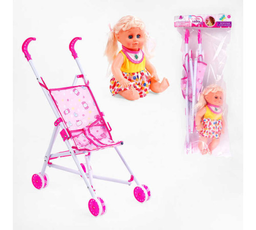 Візок з лялькою LA 66-3 (36/2) лялька плаче, сміється, заплющує очі, висота 31 см, в пакеті