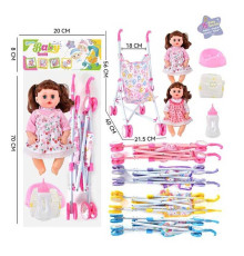 Лялька з візком LZX 17 T-9 (36/2) 4 види, музичний чіп, закриває очі, п’є з пляшечки, ходить на горщик, у пакеті, ВИДАЄТЬСЯ ТІЛЬКИ МІКС ВИДІВ