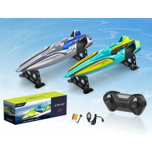 Катер на радіокеруванні 2080 (24) 2 кольори, акумулятор 7.4 V, USB-кабель, пульт керування на батарейках 2.4 GHZ, водонепроникний, працює на воді, в коробці, ВИДАЄТЬСЯ МІКС