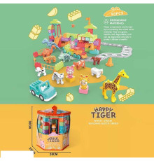 Конструктор JX 6723 (18/2) "Парк розваг", 67 елементів, 3 фігурки малюків, гойдалки, паровозик, тварини, в пвх сумці