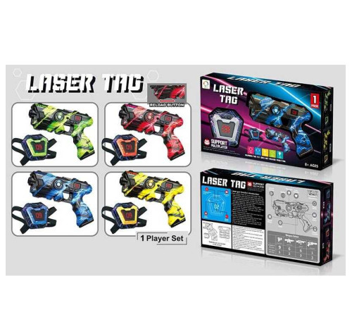 Пістолет 2140 A (48/2) 4 кольори, сенсорна мішень, набір на 1 гравця, електронне табло, підсвічування, озвуч. англ. мовою, в коробці, ВИДАЄТЬСЯ ТІЛЬКИ МІКС ВИДІВ