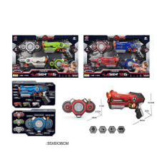 Пістолети з мішенями 869-24 (12) 2 види, 2 бластери, 2 мішені, підсвічування, вібрація, звук, парогенератори, ремені, в коробці